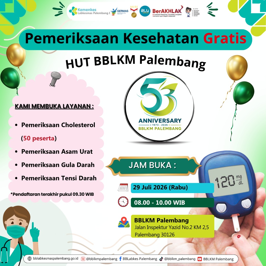 BBLKM Palembang Gelar Pemeriksaan Kesehatan Gratis dalam Rangka HUT ke-53